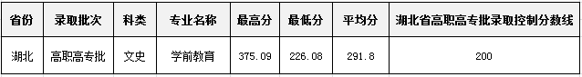 合肥幼儿师范高等专科学校 2018年高招各专业录取情况统计表-湖北.png